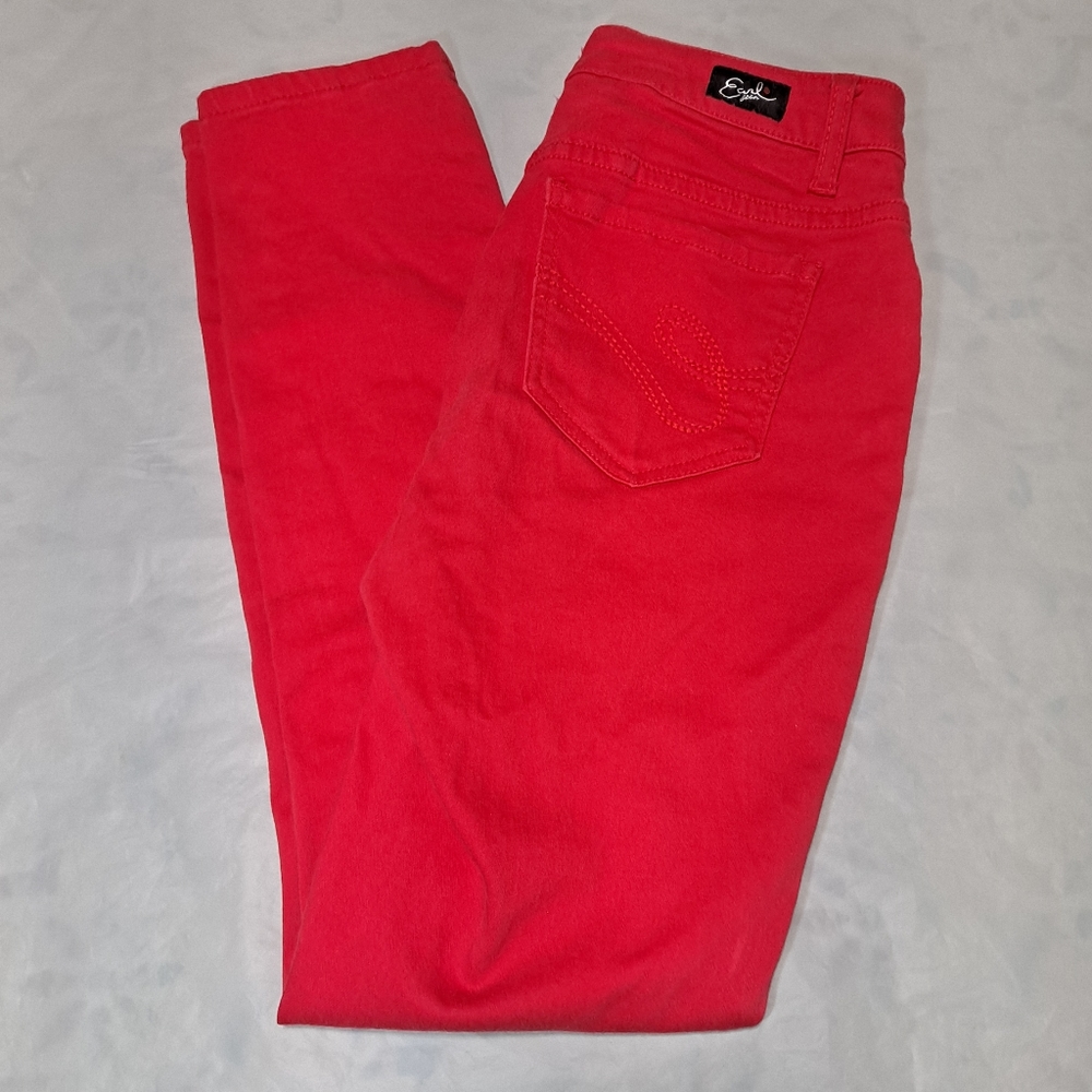 Earl Skinny Ankle Jeans Stretch Denim Women's Size 2 Red Zip-up 5-Pocket